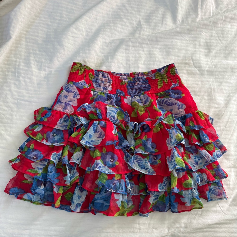 Abercrombie & Fitch Red and Blue Floral Mini Skirt